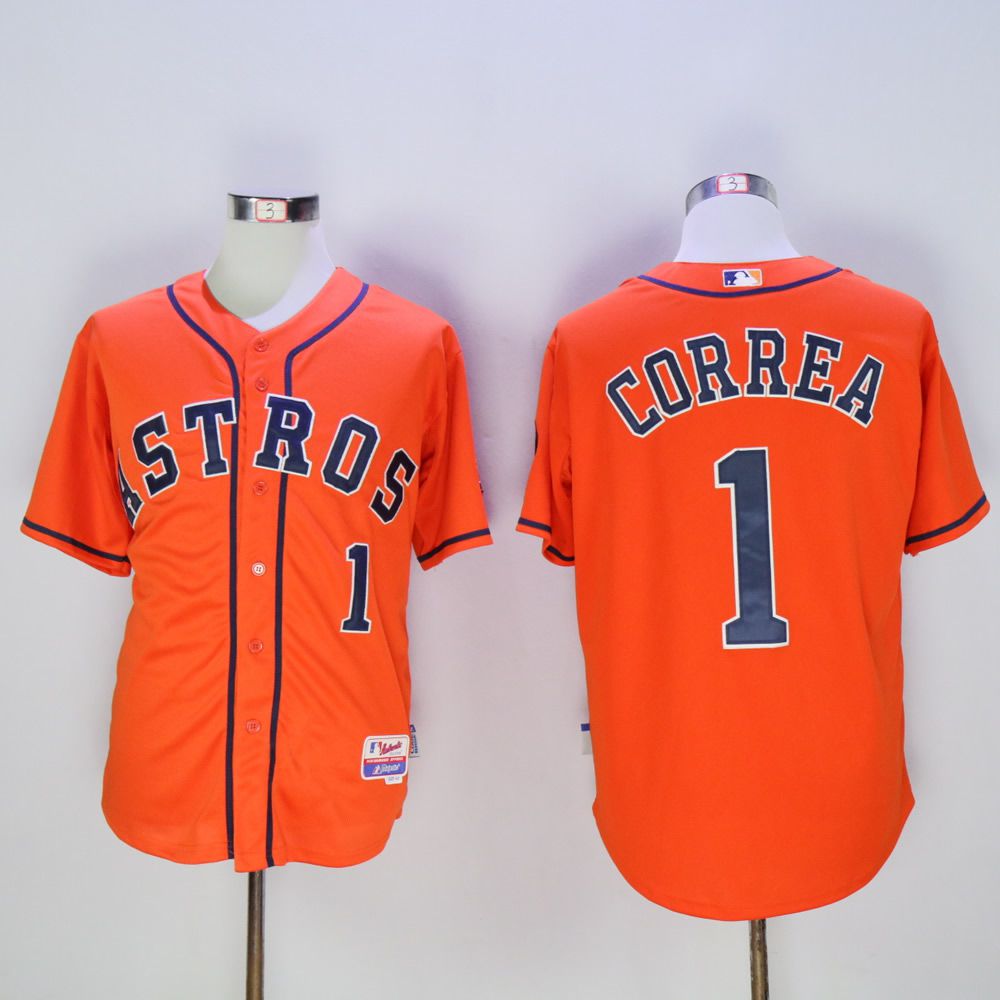 Men Houston Astros 1 Correa Orange MLB Jerseys